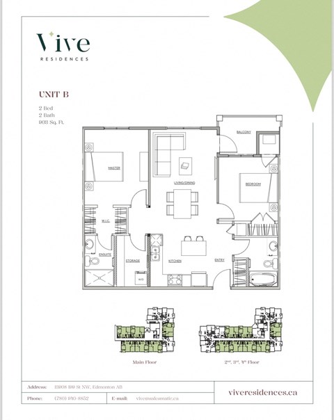 Floor plan for 2 beds, 2 baths, 903 sqft